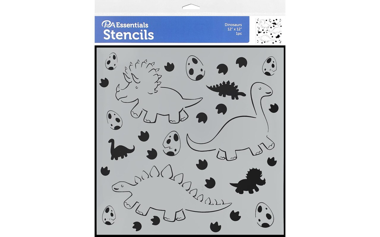 PA Essentials Stencil Dinosaurs for Painting on Wood, Canvas, Paper, Fabric, Wall and Tile, Reusable DIY Art and Craft Stencils for Painting, 12"x12" Inches